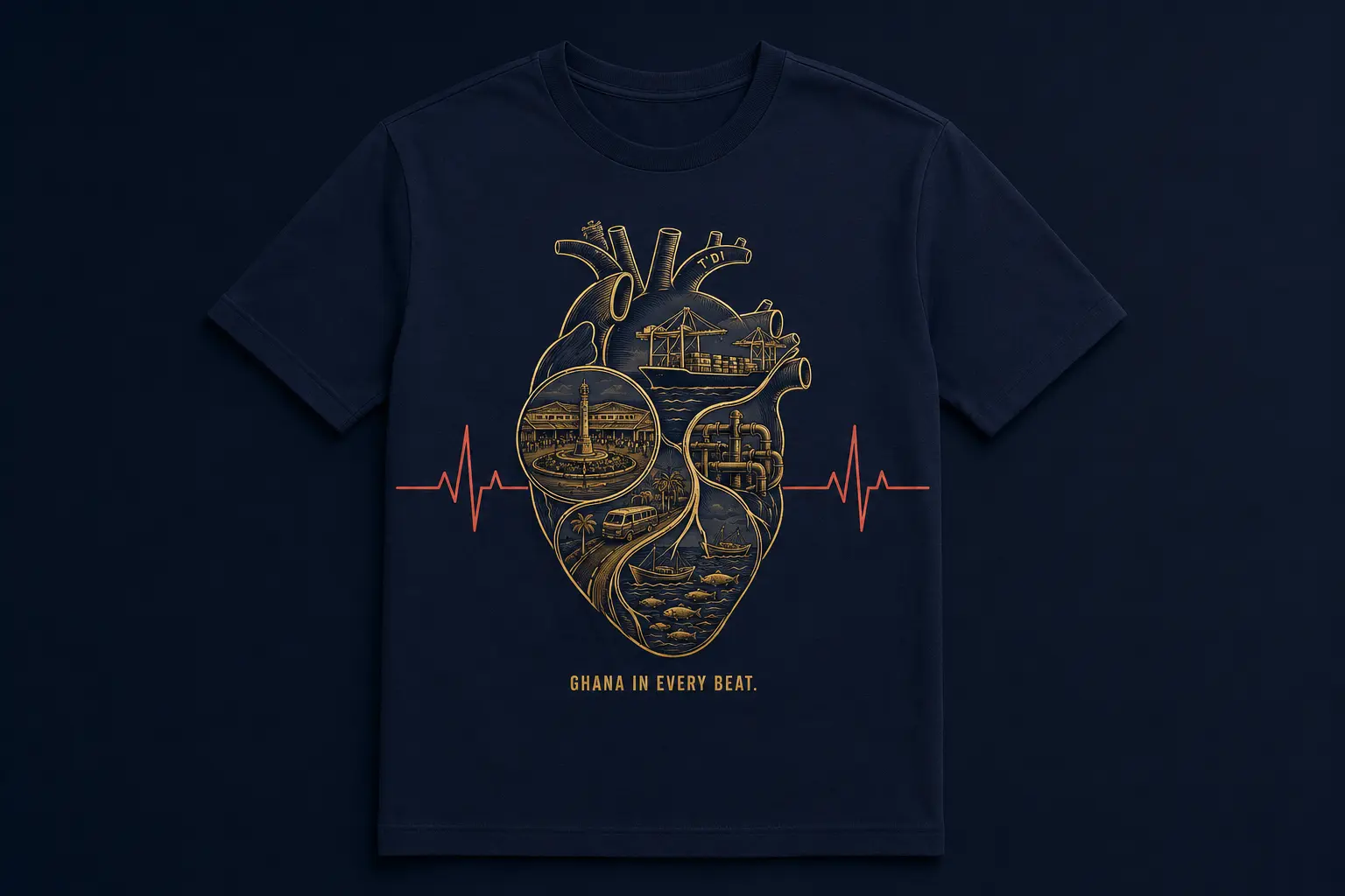 Back view of the Circle to Madina heavyweight black t-shirt with a fine route map printed in bone white